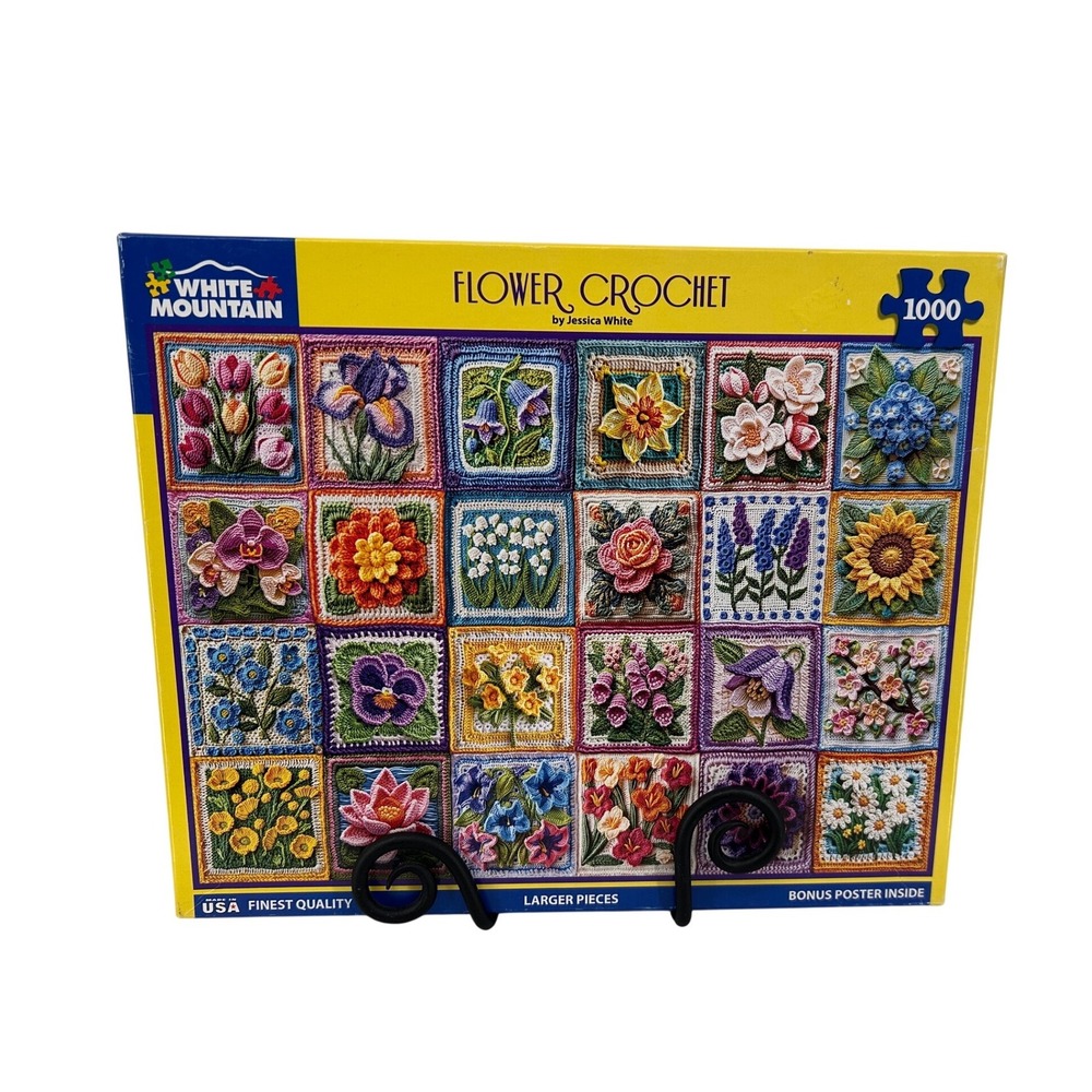 White Mountain Flower Crochet 1000 Piece Jigsaw Puzzle Jessica White COMPLETE